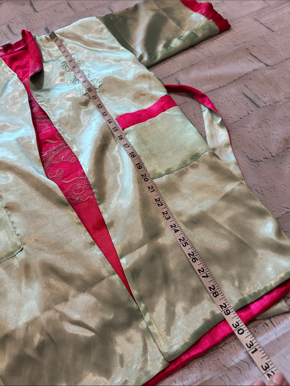 Pink Reversible Kids Kimono Robe with Mint Trim - Elegant Lounge Robe - Picture 10 of 12